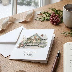 Tarjeta Festiva Poema Nórdico Water Snow Forest Pine Navidades