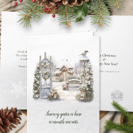 Tarjeta Festiva Poema Scandi Invierno Verde Blanco Copo de Nieve N