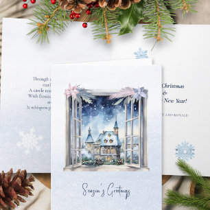 Tarjeta Festiva Poema Scandi Winter Blue deja Navidades de copos d