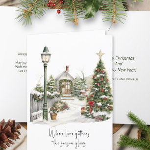 Tarjeta Festiva Poema Verde Rojo Blanco Berries Nieve Navidades Wr