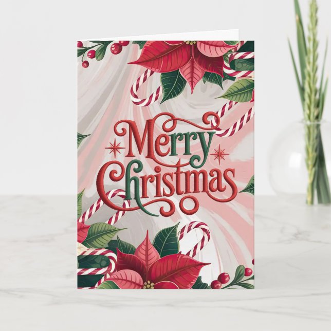 Tarjeta Festiva Poinsettia and Candy Canes Christmas (Anverso)