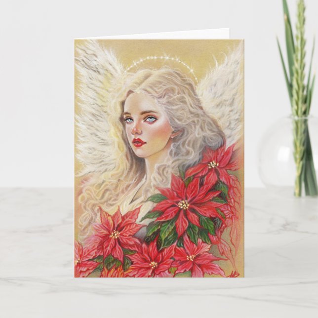 Tarjeta Festiva Poinsettia Angel Card (Anverso)