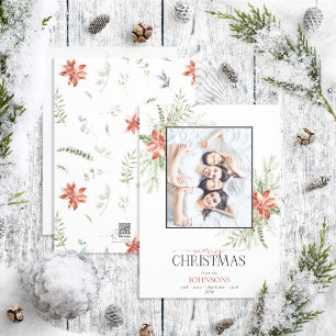 Tarjeta Festiva Poinsettia Berry Greenerenery Merry Christmas Phot