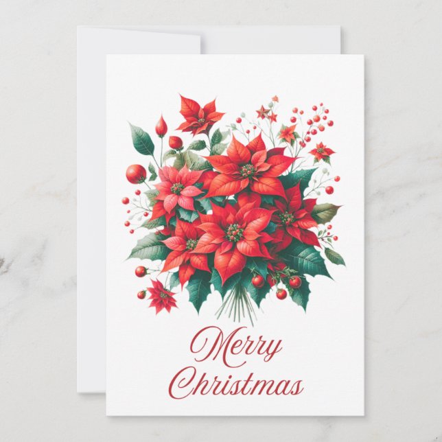 Tarjeta Festiva Poinsettia Bouquet Merry Christmas Card (Anverso)