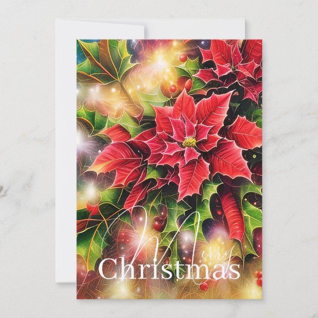 Tarjeta Festiva Poinsettia chispeante y Navidades de presupuesto h (Anverso)