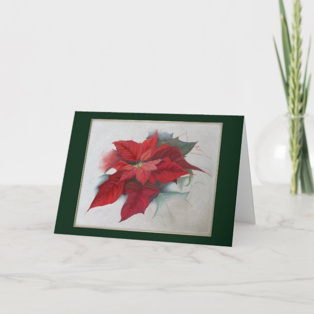 Tarjeta Festiva Poinsettia Christmas Oil Painting (Anverso)
