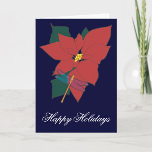 Tarjeta Festiva Poinsettia con la libélula
