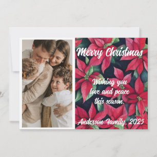 Tarjeta Festiva Poinsettia de acuarela Foto personalizada de Navid