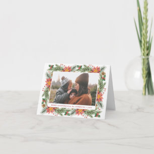 Tarjeta Festiva Poinsettia de color de agua vintage Foto horizonta