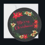Tarjeta Festiva Poinsettia en Chalkboard, ¡Feliz Navidad! Redonda<br><div class="desc">Poinsettia en Chalkboard,  ¡Feliz Navidad! Tarjeta redonda. ¡personalizar!</div>