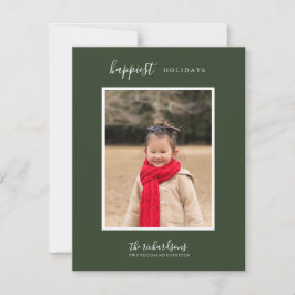 Tarjeta Festiva Poinsettia floral navideña simple verde