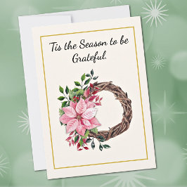 Tarjeta Festiva Poinsettia Greenery Berries Wreath Thank You Card