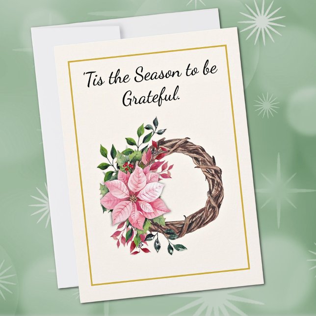 Tarjeta Festiva Poinsettia Greenery Berries Wreath Thank You Card (Subido por el creador)
