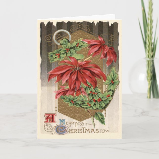 Tarjeta Festiva Poinsettia Holly Anchor Nautical (Anverso)