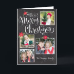 Tarjeta Festiva Poinsettia Merry Christmas Photo Card<br><div class="desc">Inspirado por los dibujos en tiza,  este diseño caprichoso presenta un diseño divertido para múltiples fotos,  disfrazado con poinsettias y un guión de bonito.</div>