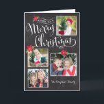 Tarjeta Festiva Poinsettia Merry Christmas Photo Card<br><div class="desc">Inspirado por los dibujos en tiza,  este diseño caprichoso presenta un diseño divertido para múltiples fotos,  disfrazado con poinsettias y un guión de bonito.</div>