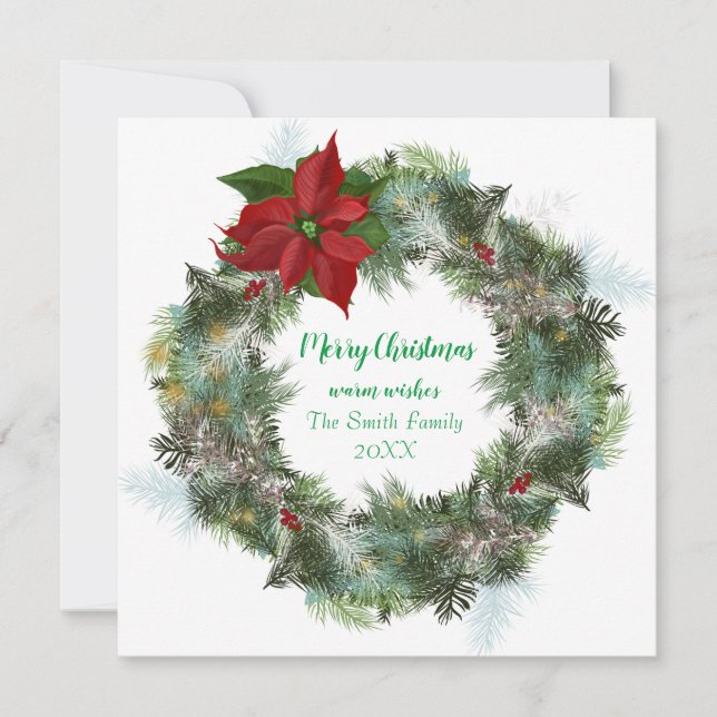 Tarjeta Festiva Poinsettia Merry Christmas Wreath Card (Anverso)