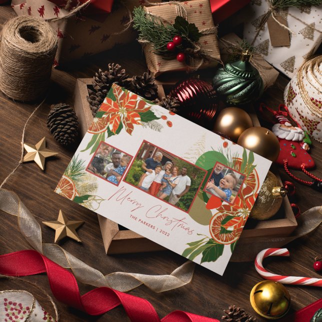 Tarjeta Festiva Poinsettia moderna y vegetación | Foto de Navidade (Subido por el creador)