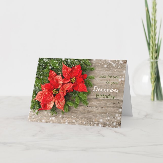Tarjeta Festiva Poinsettia, Navidades de diciembre Cumpleaños (Anverso)