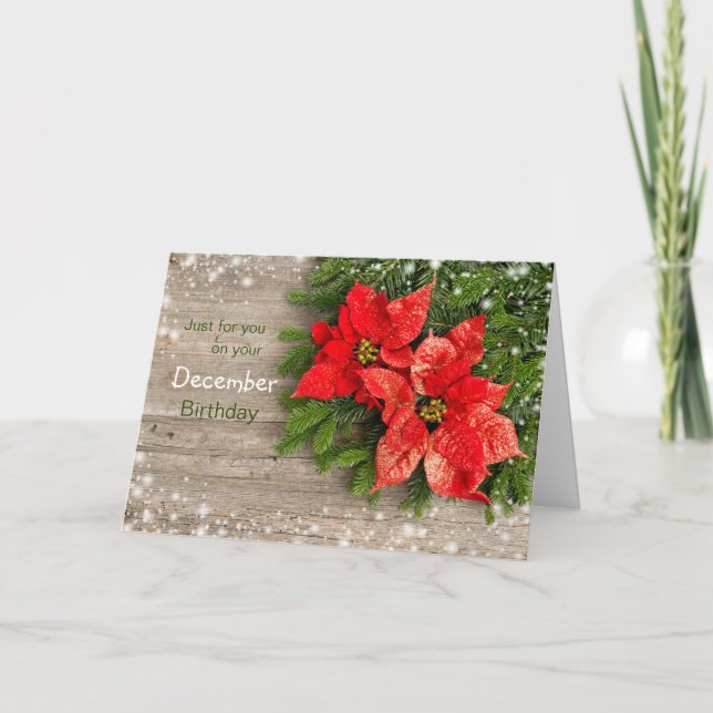 Tarjeta Festiva Poinsettia, Navidades de diciembre Cumpleaños (Anverso)
