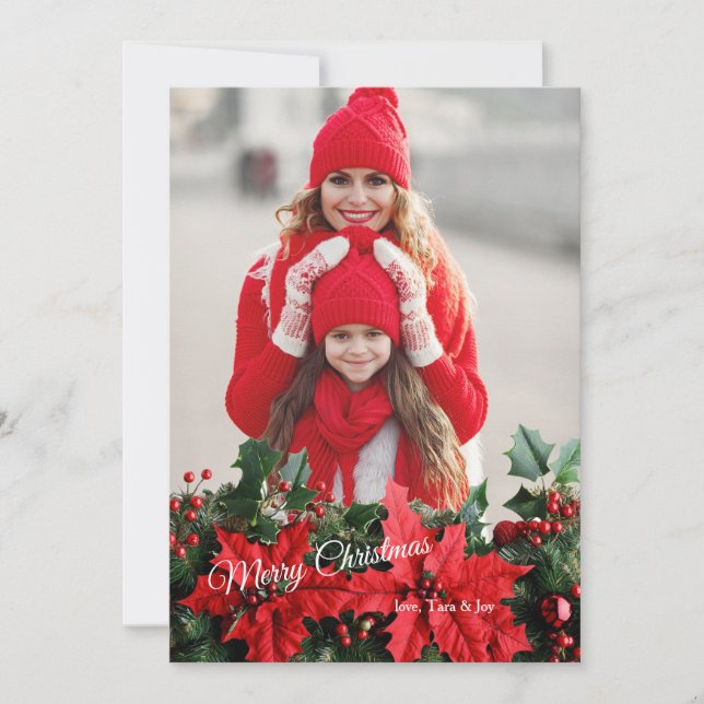 Tarjeta Festiva Poinsettia Photo Holiday Greeting Card (Anverso)