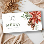 Tarjeta Festiva Poinsettia Pine Merry Christmas Logo<br><div class="desc">Si necesitas más personalización,  por favor,  no dudes en enviarme un mensaje a yellowfebstudio@gmail.com.</div>