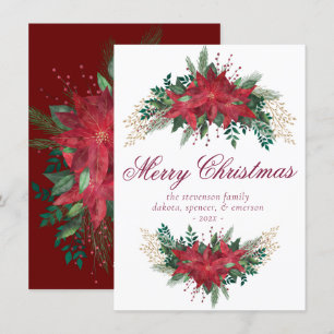 Tarjeta Festiva Poinsettia Red y Green Winter Floral Garland