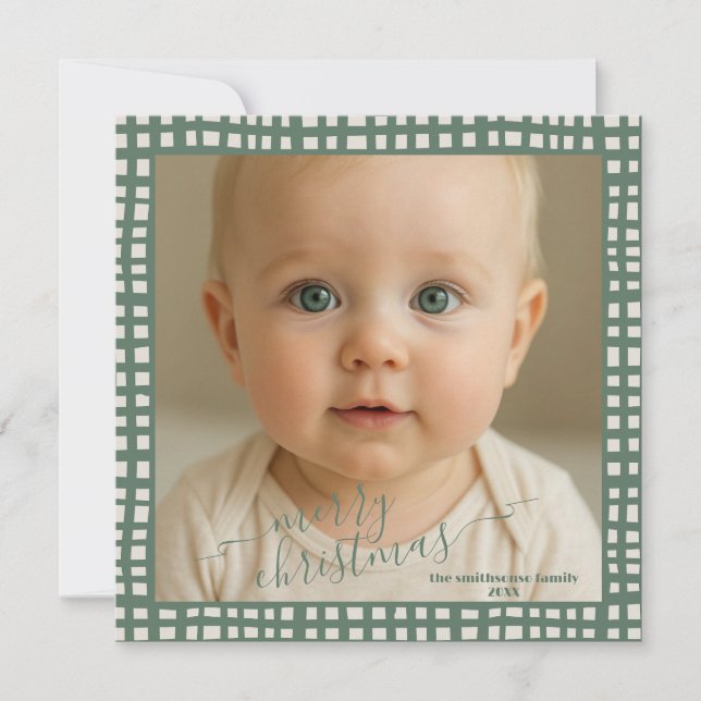 Tarjeta Festiva Poinsettia Sage Green Ivory Christmas Photo (Anverso)