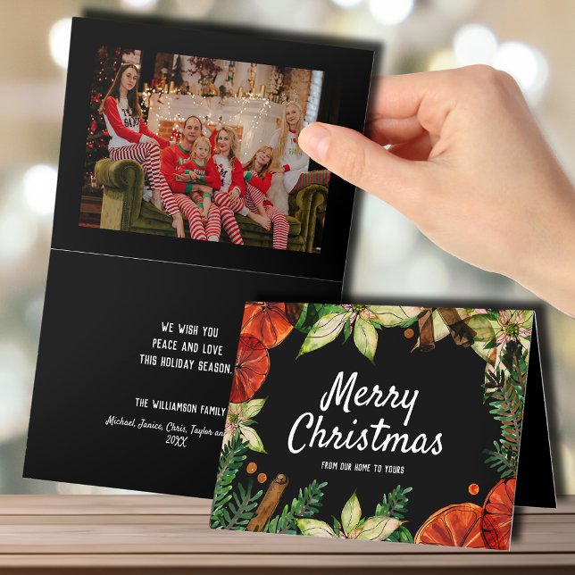 Tarjeta Festiva Poinsettia y Naranjas Navidades Foto (Subido por el creador)