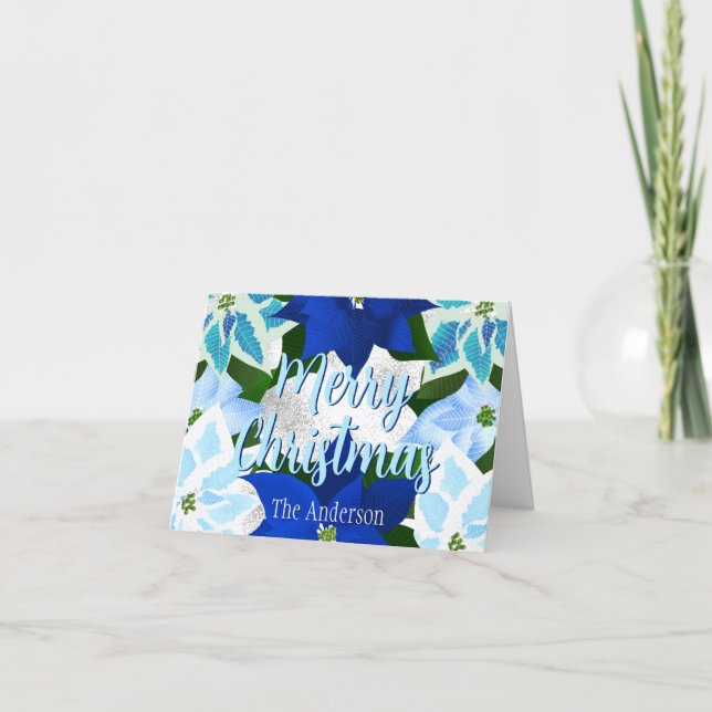 Tarjeta Festiva Poinsettias azules (Anverso)