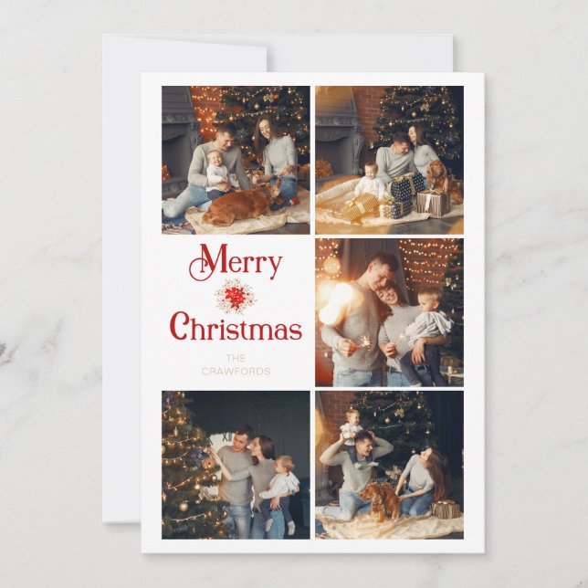 Tarjeta Festiva  Poinsettias Bouquet Tend Elegant Collage 5 Photos (Anverso)