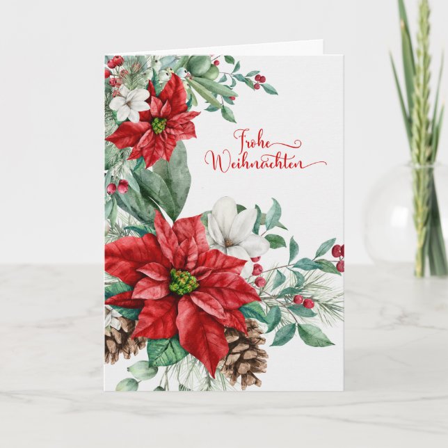 Tarjeta Festiva Poinsettias de Alemania Frohe Weihnachten (Anverso)