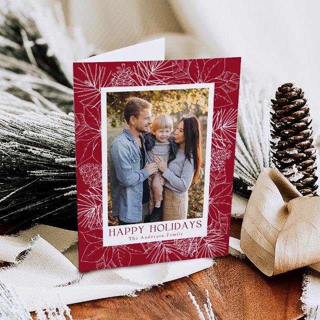 Tarjeta Festiva Poinsettias elegantes y pinecones 2 Foto (Subido por el creador)