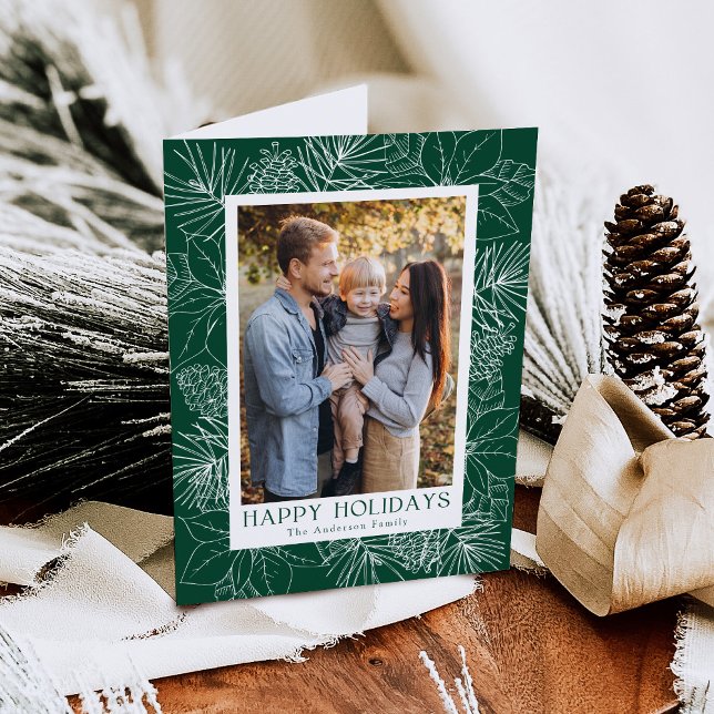 Tarjeta Festiva Poinsettias elegantes y pinecones 2 Foto (Subido por el creador)