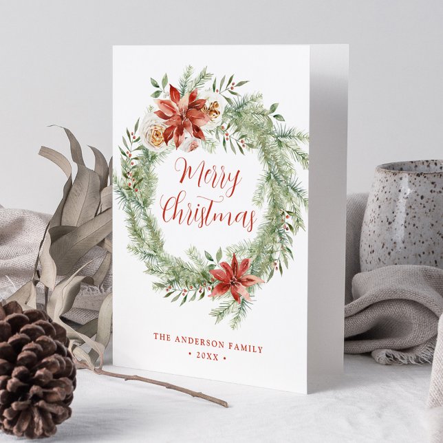 Tarjeta Festiva Poinsettias elegantes y vegetación sin foto (Subido por el creador)