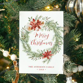 Tarjeta Festiva Poinsettias elegantes y vegetación sin foto