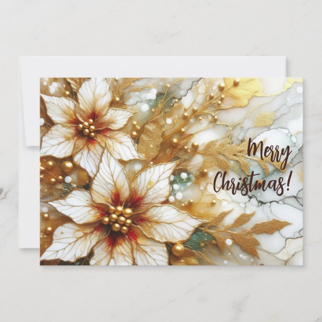 Tarjeta Festiva Poinsettias Pintadas de Oro 02 (Anverso)