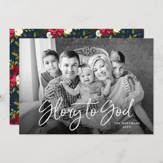 Tarjeta Festiva Poinsettias Pintadas | Foto a Sangre (Anverso / Reverso)