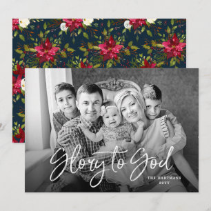 Tarjeta Festiva Poinsettias Pintadas   Foto a Sangre