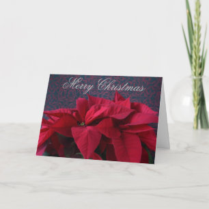 Tarjeta Festiva Poinsettias rojas sobre fondo decorativo