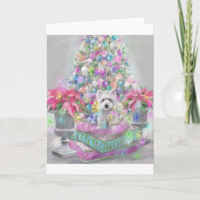 Tarjeta Festiva Poinsettias rosadas (Anverso)