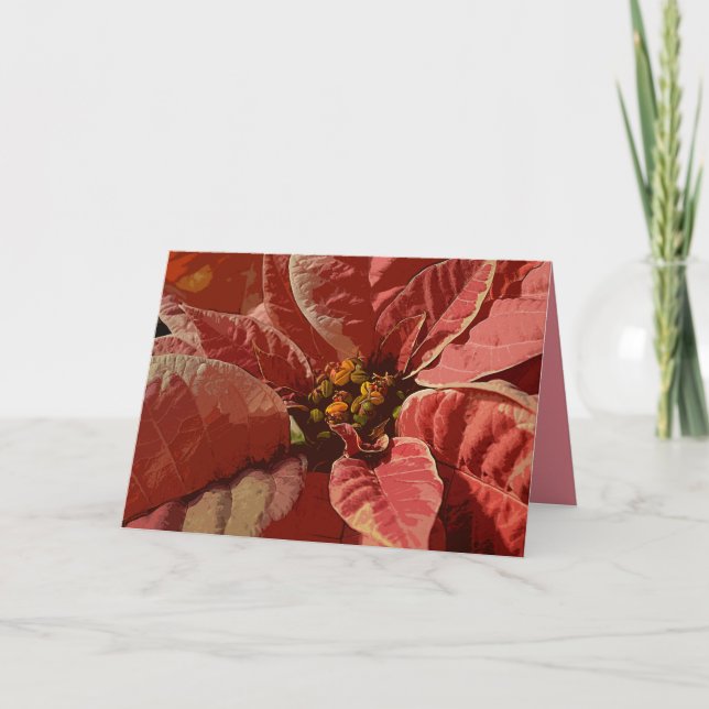 Tarjeta Festiva Poinsettias rosas y cremas (Anverso)