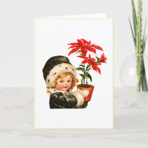 Tarjeta Festiva Poinsettias vintage