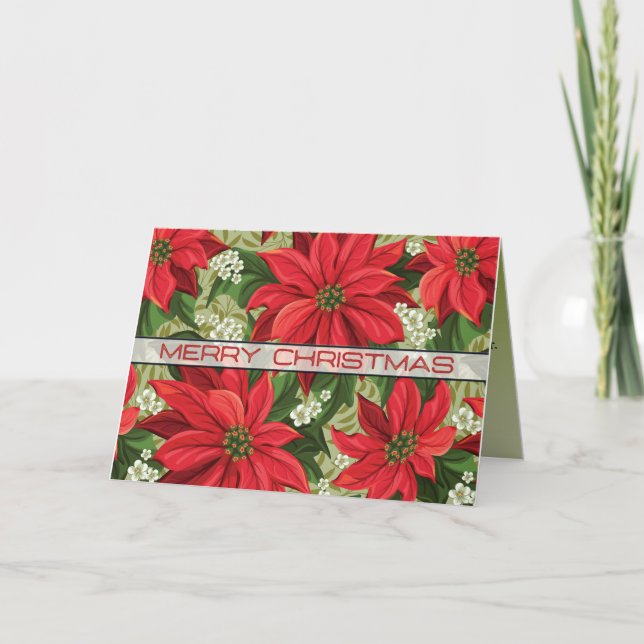 Tarjeta Festiva Poinsettias y Navidades graciosos de la cerveza fr (Anverso)