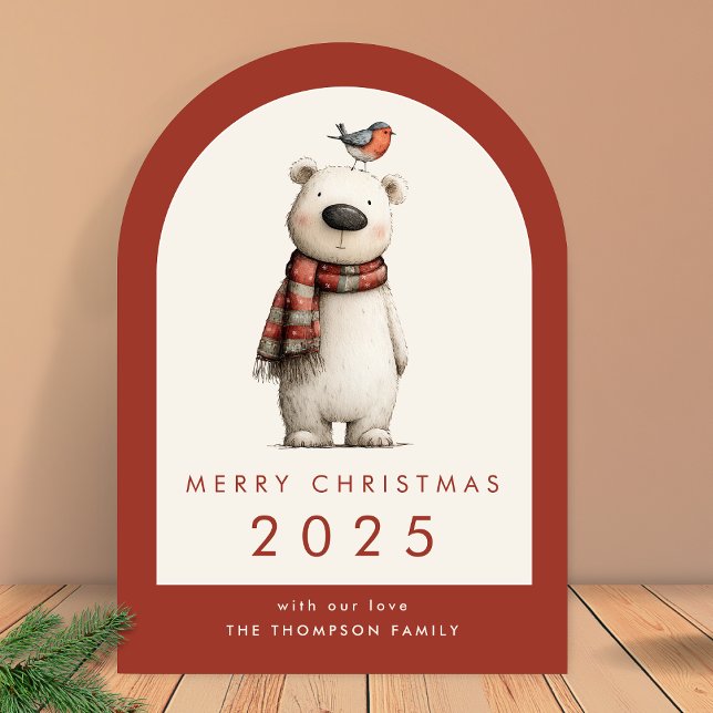 Tarjeta Festiva Polar Bear and Robin  Merry Christmas Arch (Subido por el creador)