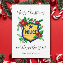Tarjeta Festiva Police Merry Christmas & Happy New Year Shield