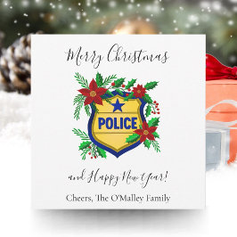 Tarjeta Festiva Police Merry Christmas & Happy New Year Shield