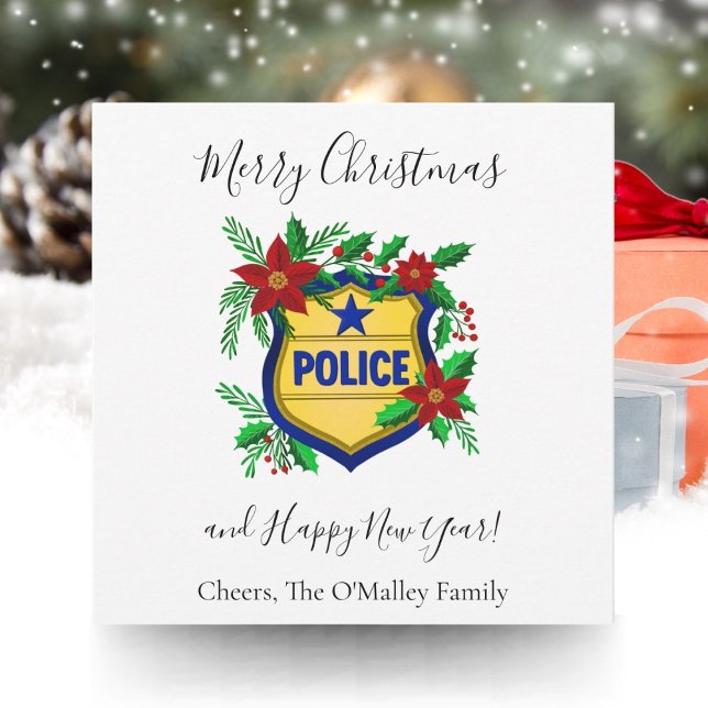 Tarjeta Festiva Police Merry Christmas & Happy New Year Shield (Subido por el creador)