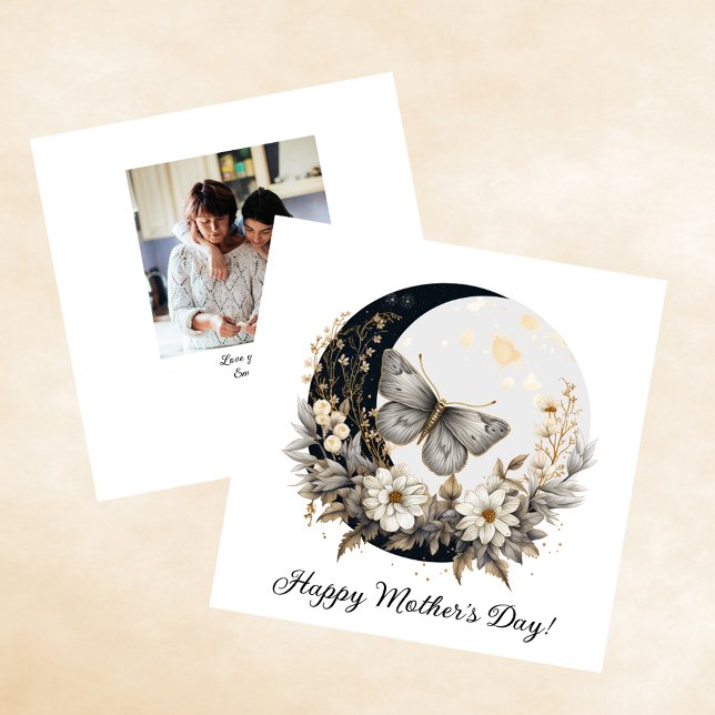 Tarjeta Festiva Polilla Floral y Luna Feliz Día de las Madres (Subido por el creador)