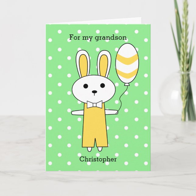 Tarjeta Festiva Polka Verde Punto Yellow Easter Bunny (Anverso)